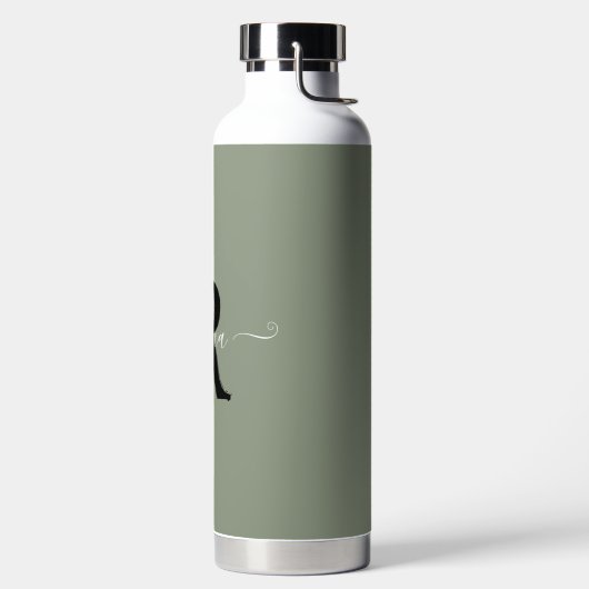 Sage Green Elegant Monogram Script Naam Initiaal Waterfles (Links)
