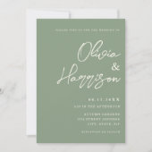 Sage Green Elegant Script All in One Wedding Kaart (Voorkant)