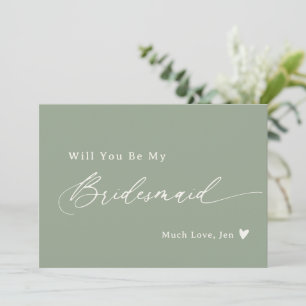 Sage Green Elegant Script Bruidsmeisje Voorstel Ka Kaart