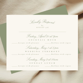 Sage Green Elegant Script Formele multi-gebeurteni RSVP Kaartje