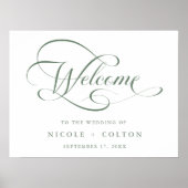 Sage Green Elegant Script Huwelijk Welkom Teken Poster (Voorkant)