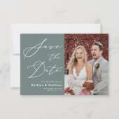 Sage Green Elegant Script Modern Photo Wedding Save The Date (Voorkant)