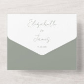 Sage Green Elegant Script QR Code Weddenschap All In One Uitnodiging (Achterkant)