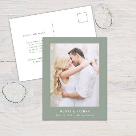 Sage Green Elegant Tekst en Foto | Save the date Aankondigingskaart