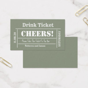 Sage Green Elegant Wedding Gratis Drink Ticket Visitekaartje