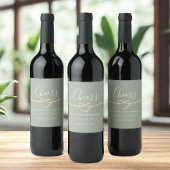 Sage Green Elegant Wedding Wijnfles Label Wijn Etiket