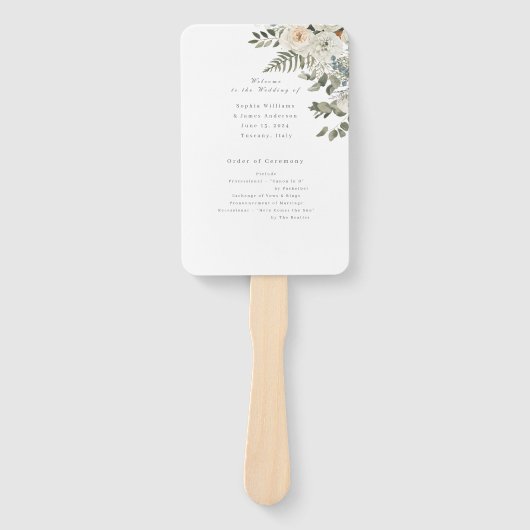 Sage Green–Elegant White Floral Botanical wedding  Handwaaier (Voorkant)