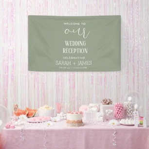 Sage Green Elegante bruiloft receptie Welkom Spandoek