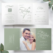 Sage Green Elegante Classy Calligraphy Wedding Drieluik Uitnodiging