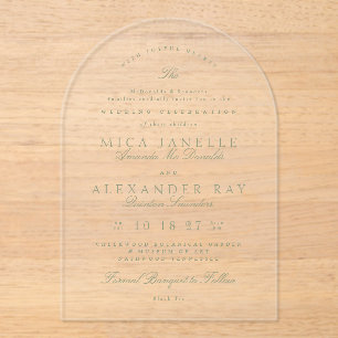 Sage Green Elegante Kalligrafie Formele bruiloft Acryl Uitnodigingen