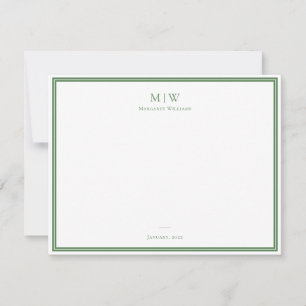 Sage Green Elegante Klassieke Monogram Professione Notitiekaartje