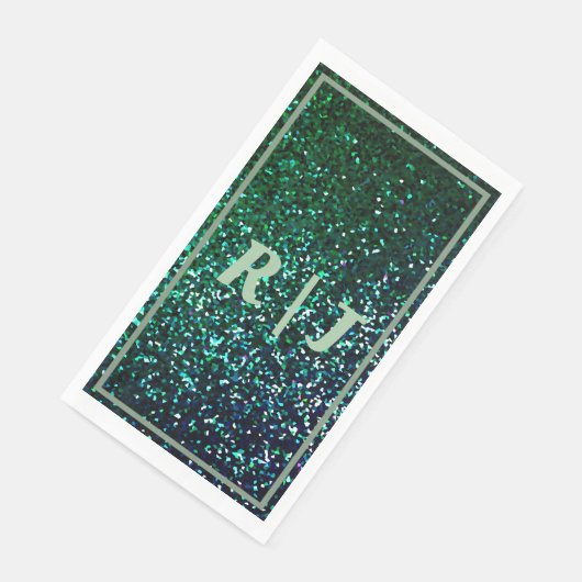 Sage Green Emerald Glitter Monogrammed Wedding Servet (Hoek)