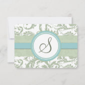 Sage Green en Aqua Damask Wedding RSVP (Voorkant)