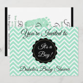 Sage Green en Black Boy Baby shower Uitnodiging (Voorkant / Achterkant)