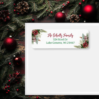 Sage Green en Bourgogne Kerstbladeren Etiket