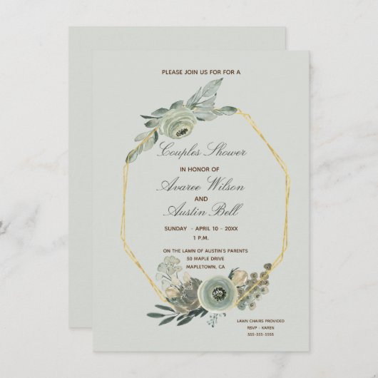 Sage Green- en bruine paren bruiloft Kaart (Voorkant / Achterkant)