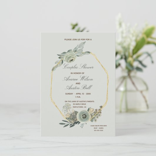 Sage Green- en bruine paren bruiloft Kaart (Staand voorkant)