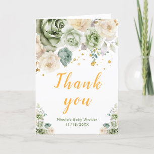 Sage Green en Cream Floral Baby shower Bedankkaart