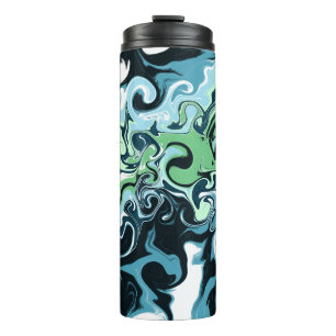 Sage Green en Dark Blue Swirls Abstract Thermosbeker