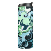 Sage Green en Dark Blue Swirls Abstract Thermosbeker (Gedraaid links)