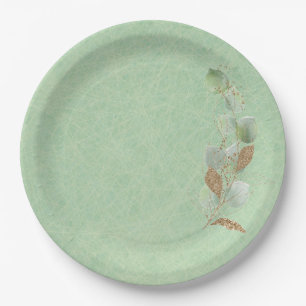 Sage Green en Glitter Botanical Leaf Papieren Bordje