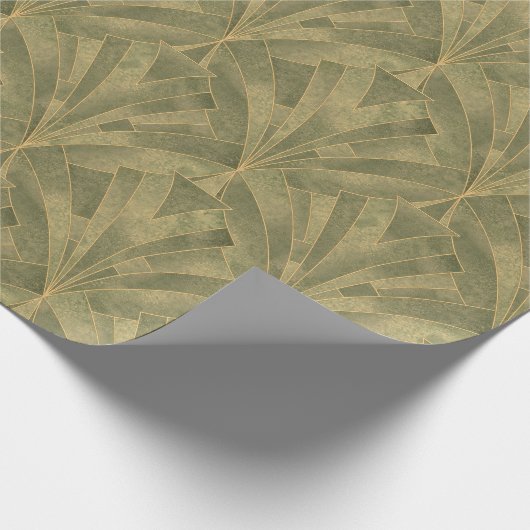 Sage Green en Gold Art Deco Patroon Cadeaupapier (Hoek)