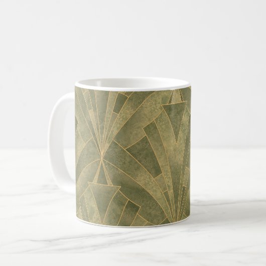 Sage Green en Gold Art Deco Patroon Koffiemok (Voorkant links)