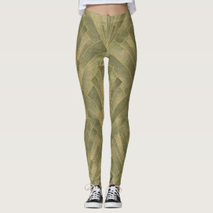 Sage Green en Gold Art Deco Patroon Leggings