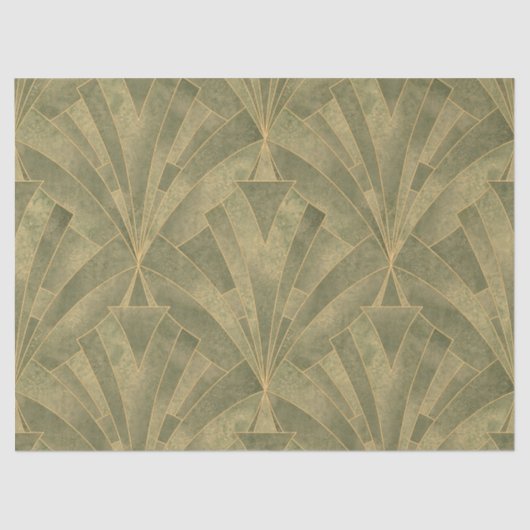 Sage Green en Gold Art Deco Patroon Tissuepapier (Voorkant)