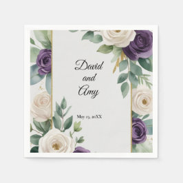 Sage Green en Paarse Bloemen bruiloft servet