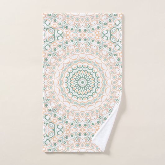 Sage Green en Peach Mandala Patroon Bad Handdoek (Handdoek)