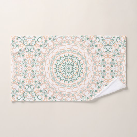 Sage Green en Peach Mandala Patroon Bad Handdoek (Handdoek)