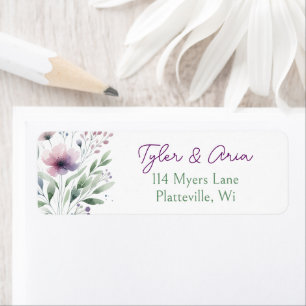 Sage Green en Plum Paarse botanische bruiloft Etiket