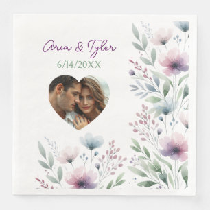 Sage Green en Plum Paarse botanische bruiloft Servet
