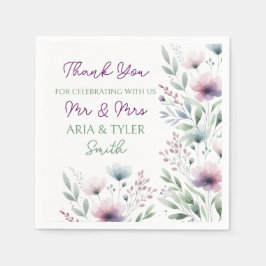 Sage Green en Plum Paarse botanische bruiloft Servet