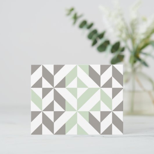 Sage Green en Silver Geometric Deco Cube Pattern Briefkaart (Staand voorkant)