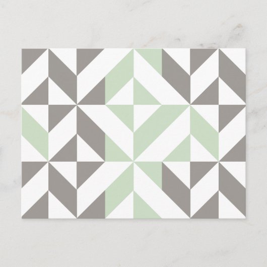 Sage Green en Silver Geometric Deco Cube Pattern Briefkaart (Voorkant)