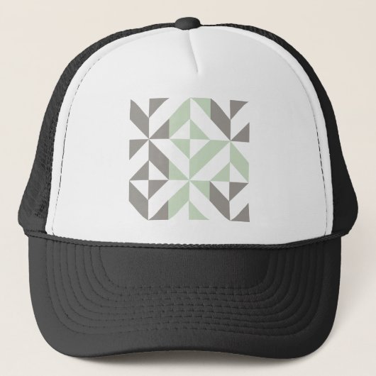 Sage Green en Silver Geometric Deco Cube Pattern Trucker Pet (Voorkant)