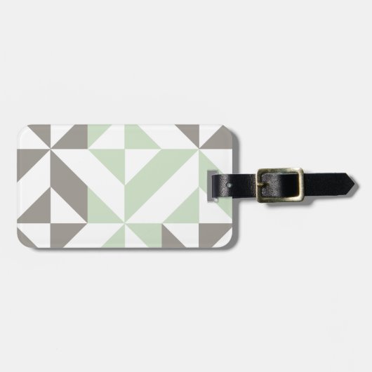 Sage Green en Silver Geometric ZigZag Bagagelabel (Voorkant horizontaal)