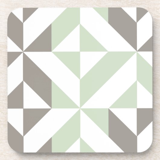 Sage Green en Silver Geometric ZigZag Bier Onderzetter (Voorkant)
