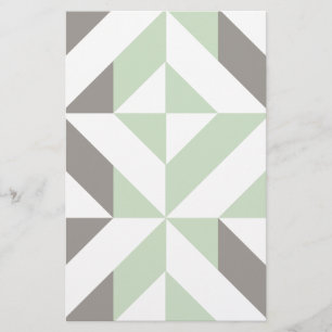 Sage Green en Silver Geometric ZigZag Briefpapier