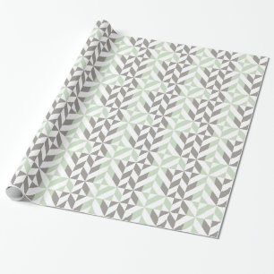 Sage Green en Silver Geometric ZigZag Cadeaupapier