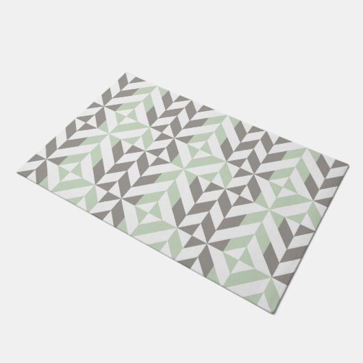 Sage Green en Silver Geometric ZigZag Deurmat (Schuin)