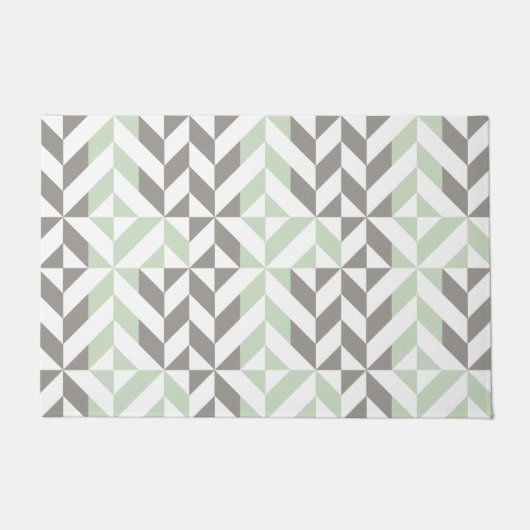 Sage Green en Silver Geometric ZigZag Deurmat (Voorkant)