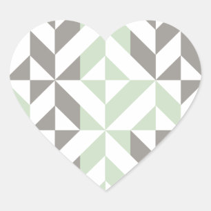 Sage Green en Silver Geometric ZigZag Hart Sticker