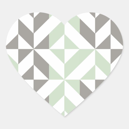 Sage Green en Silver Geometric ZigZag Hart Sticker (Voorkant)