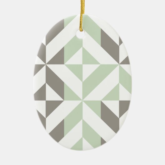 Sage Green en Silver Geometric ZigZag Keramisch Ornament (Voorkant)