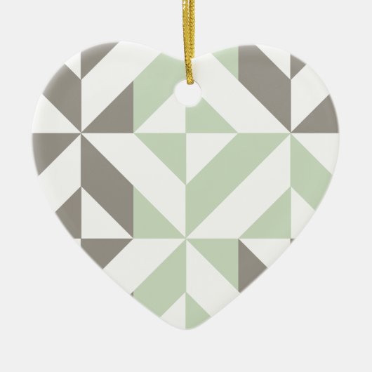 Sage Green en Silver Geometric ZigZag Keramisch Ornament (Voorkant)
