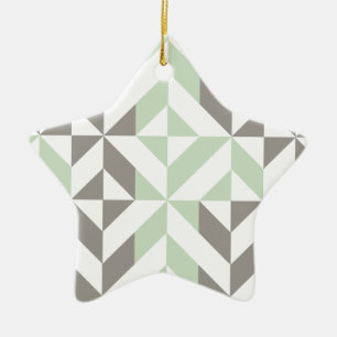 Sage Green en Silver Geometric ZigZag Keramisch Ornament