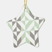Sage Green en Silver Geometric ZigZag Keramisch Ornament (Links)